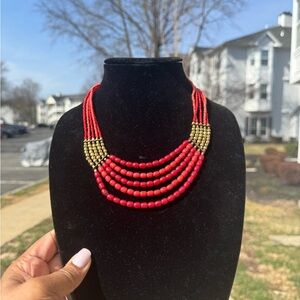Elegant Red and Gold Beaded Necklace